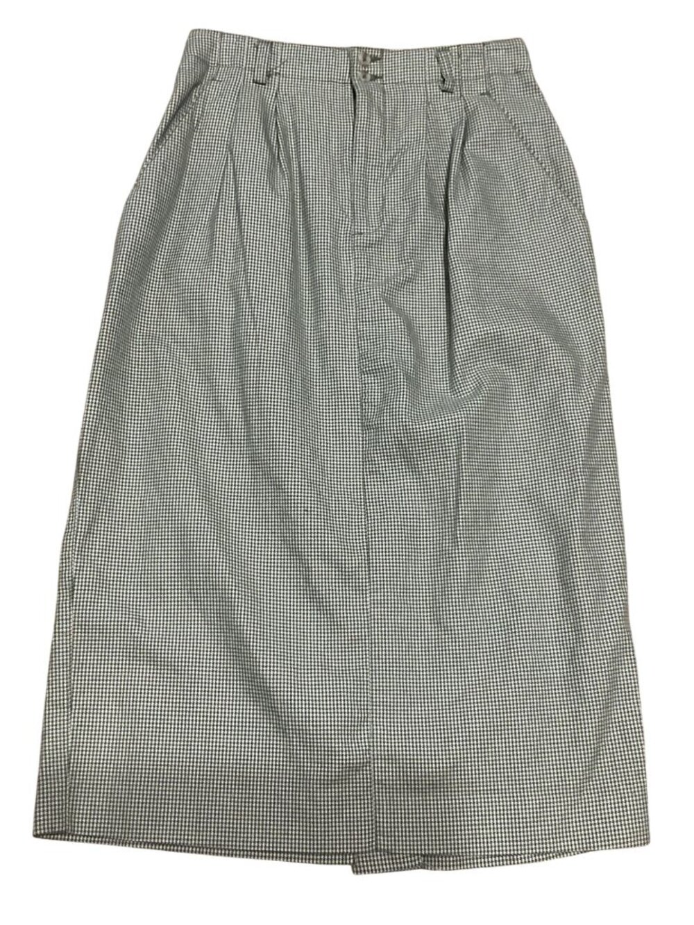 Vtg Lizsport Houndstooth Cotton Pleated Midi Skirt Size 8 Green White Pockets